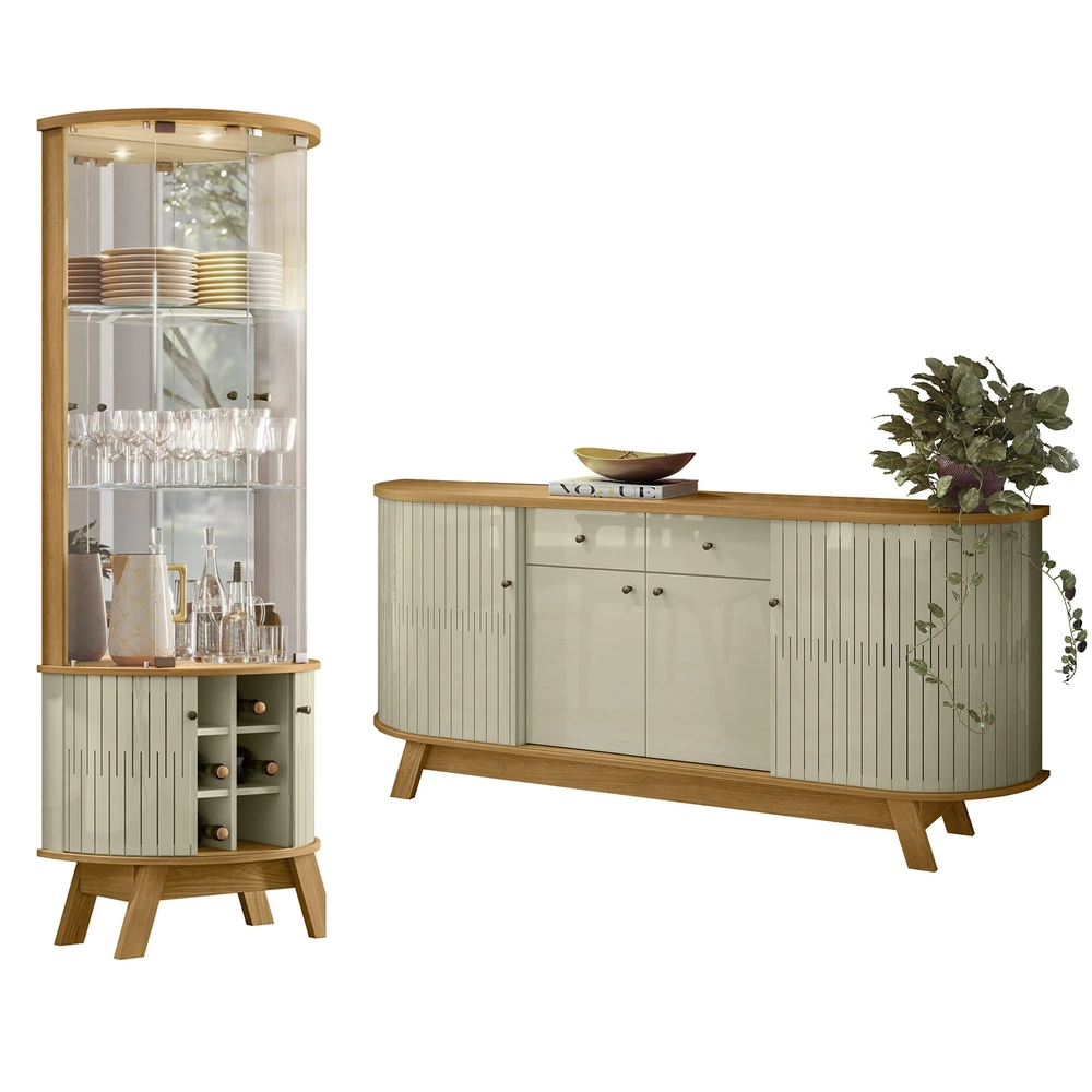 Cristaleira de Vidro Melina e Buffet Monica Z10 Cumaru/Opala - Mpozenato