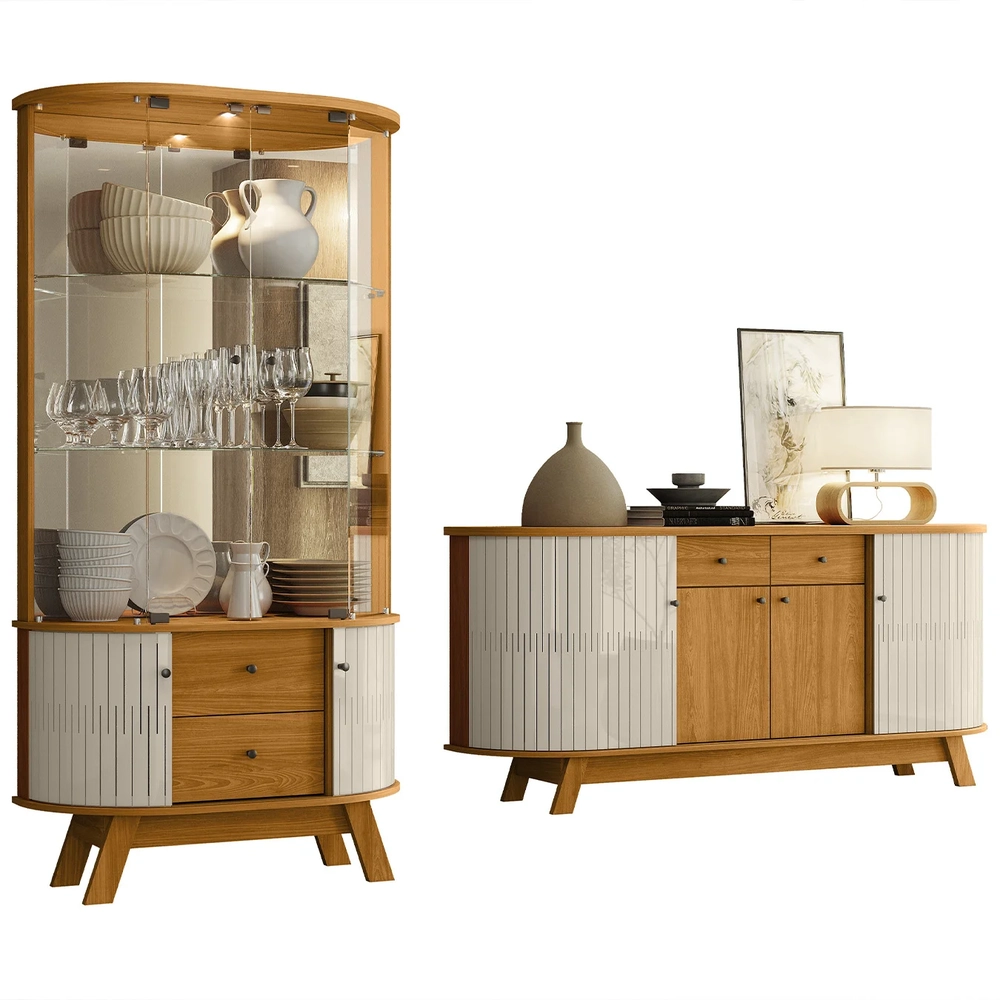 Cristaleira de Vidro Eva e Buffet Monica Z10 Off/Cinamomo - Mpozenato