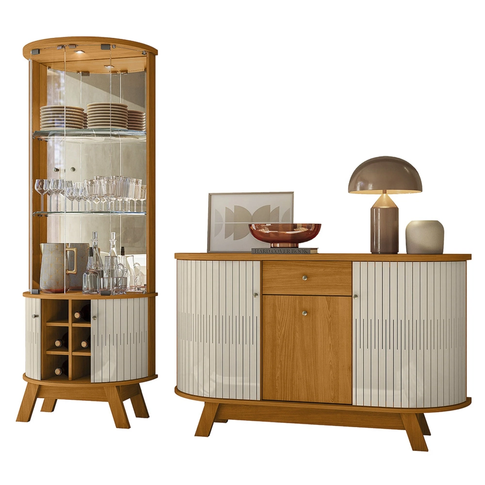 Cristaleira de Vidro Melina e Buffet Toni Z10 Off/Cinamomo - Mpozenato