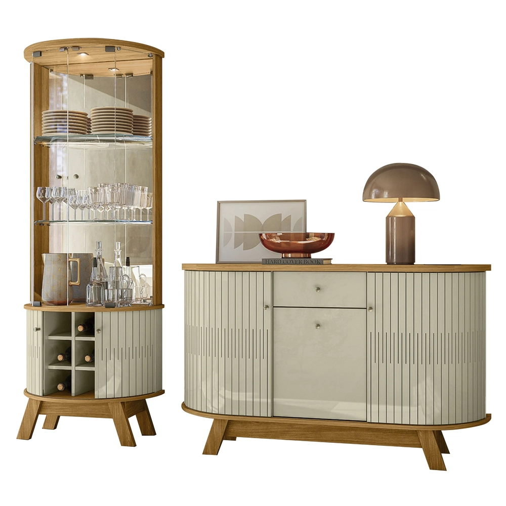 Cristaleira de Vidro Melina e Buffet Toni Z10 Cumaru/Opala - Mpozenato