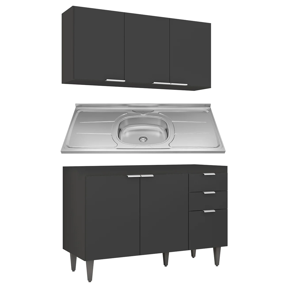 Armário de Cozinha CP01 Com Pia 120cm Pérola Z34 Preto      - Mpozenato