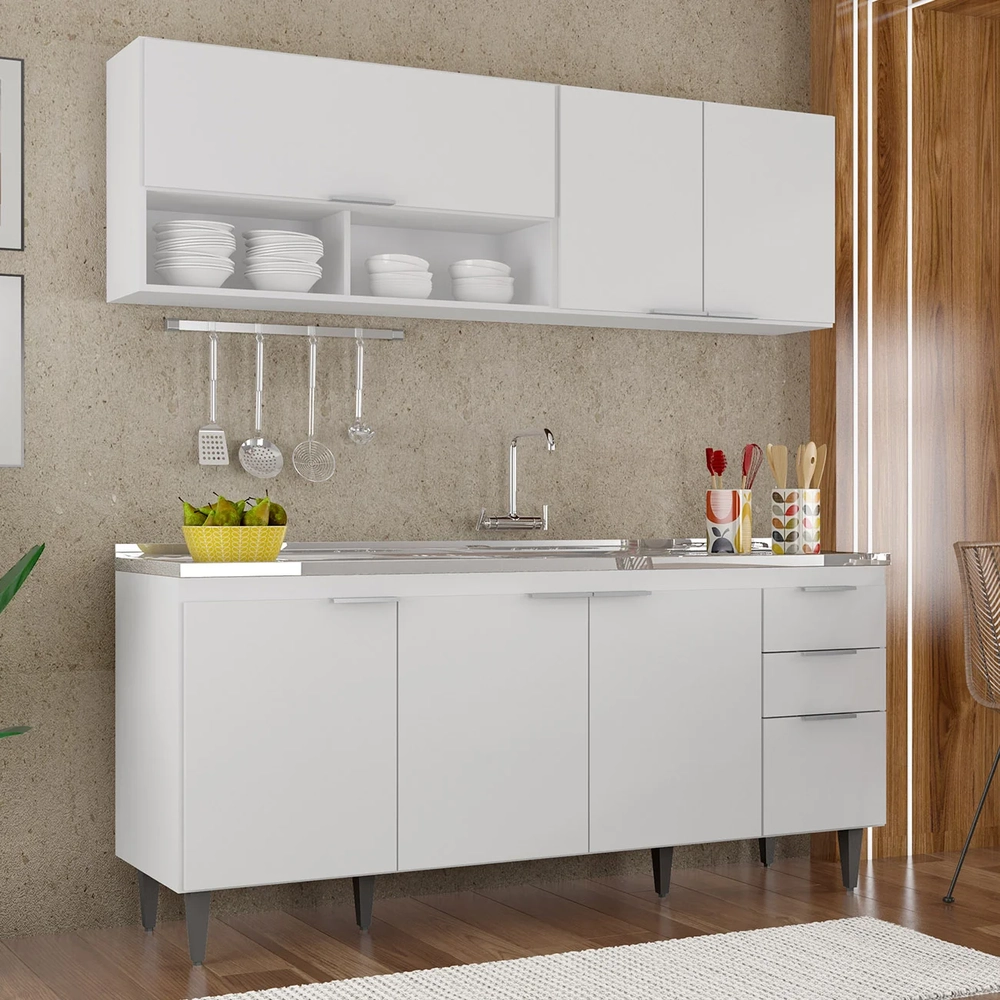 Armário de Cozinha CP01 Com Pia 180cm Pérola Z34 Branco     - Mpozenato