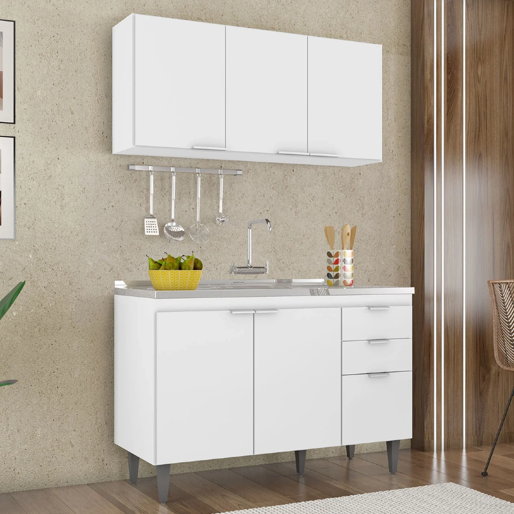 Armário de Cozinha CP01 Com Pia 120cm Pérola Z34 Branco - Mpozenato