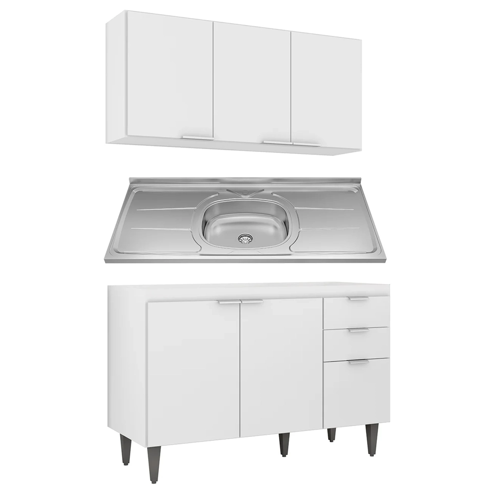 Armário de Cozinha CP01 Com Pia 120cm Pérola Z34 Branco     - Mpozenato