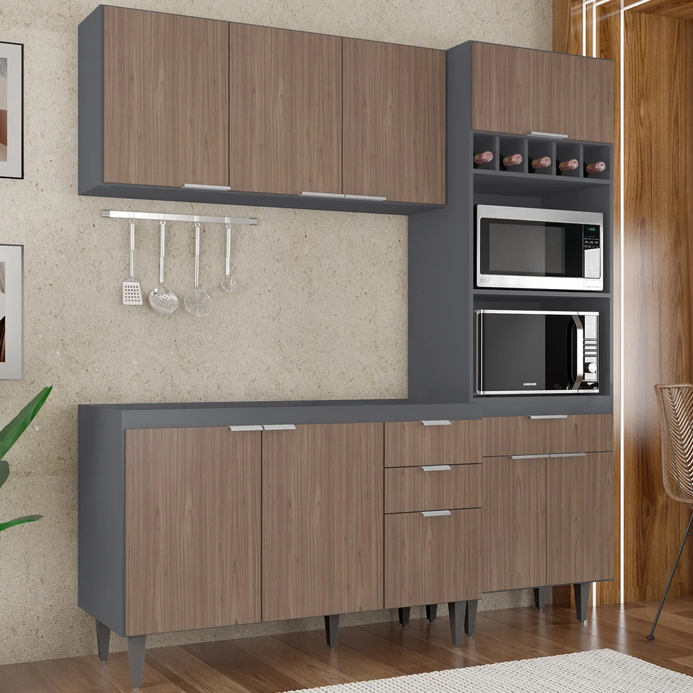 Armário de Cozinha CP02 Para Pia 120cm Pérola Z34 Grafite/Freijó - Mpozenato