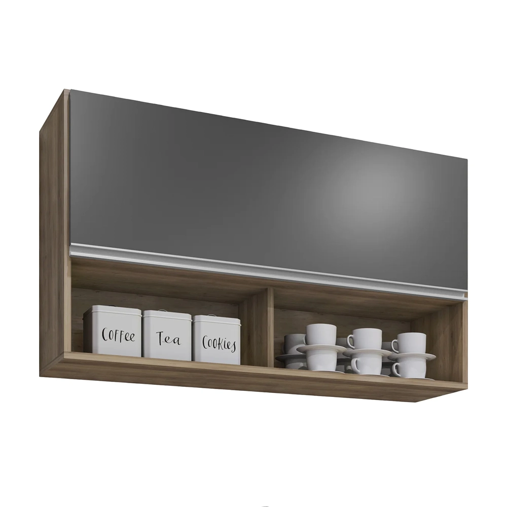 Armário de Cozinha Aéreo 100cm Basculante Mia Z34 Freijó/Grafite - Mpozenato