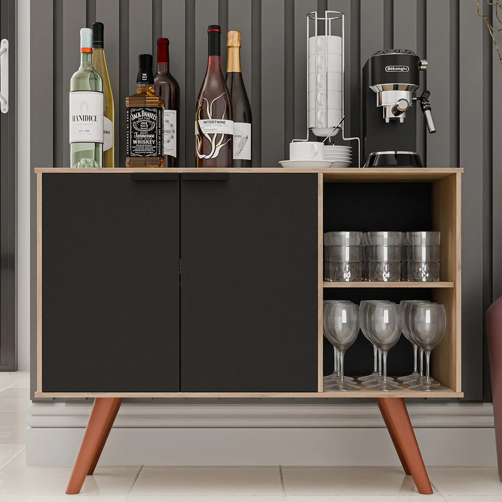 Balcão Buffet Cantinho do Café Bianca Preto/Freijó Z34      - Mpozenato