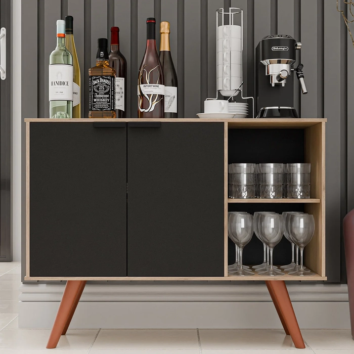 Balcão Buffet Cantinho do Café Bianca Preto/Freijó Z34      - Mpozenato