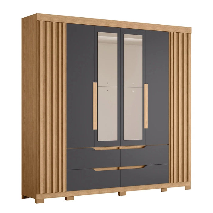 Guarda Roupa Casal 240cm com Espelho Doble Freijó/Titanium  - Albatroz