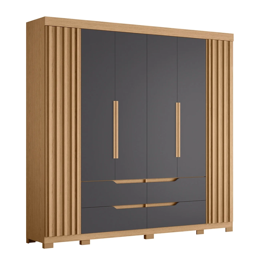 Guarda Roupa Casal 240cm Ripado 6 Portas Doble Freijó/Titanium - Albatroz