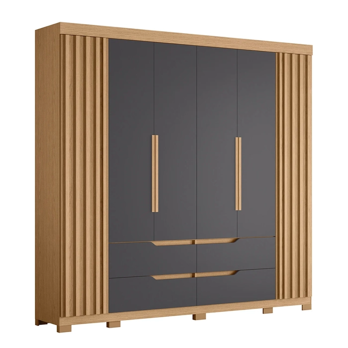 Guarda Roupa Casal 240cm Ripado 6 Portas Doble Freijó/Titanium - Albatroz