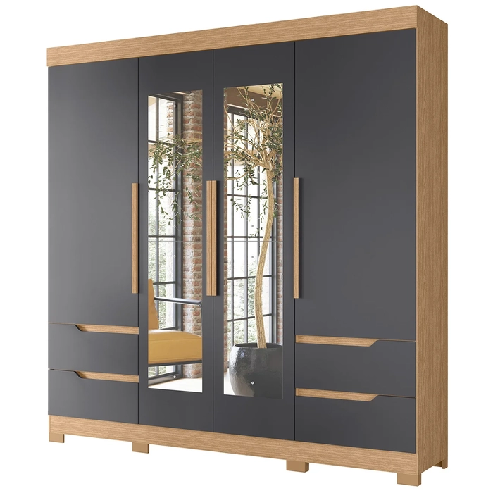 Guarda Roupa Casal 212cm com Espelho Vivacce Freijó/Titanium - Albatroz