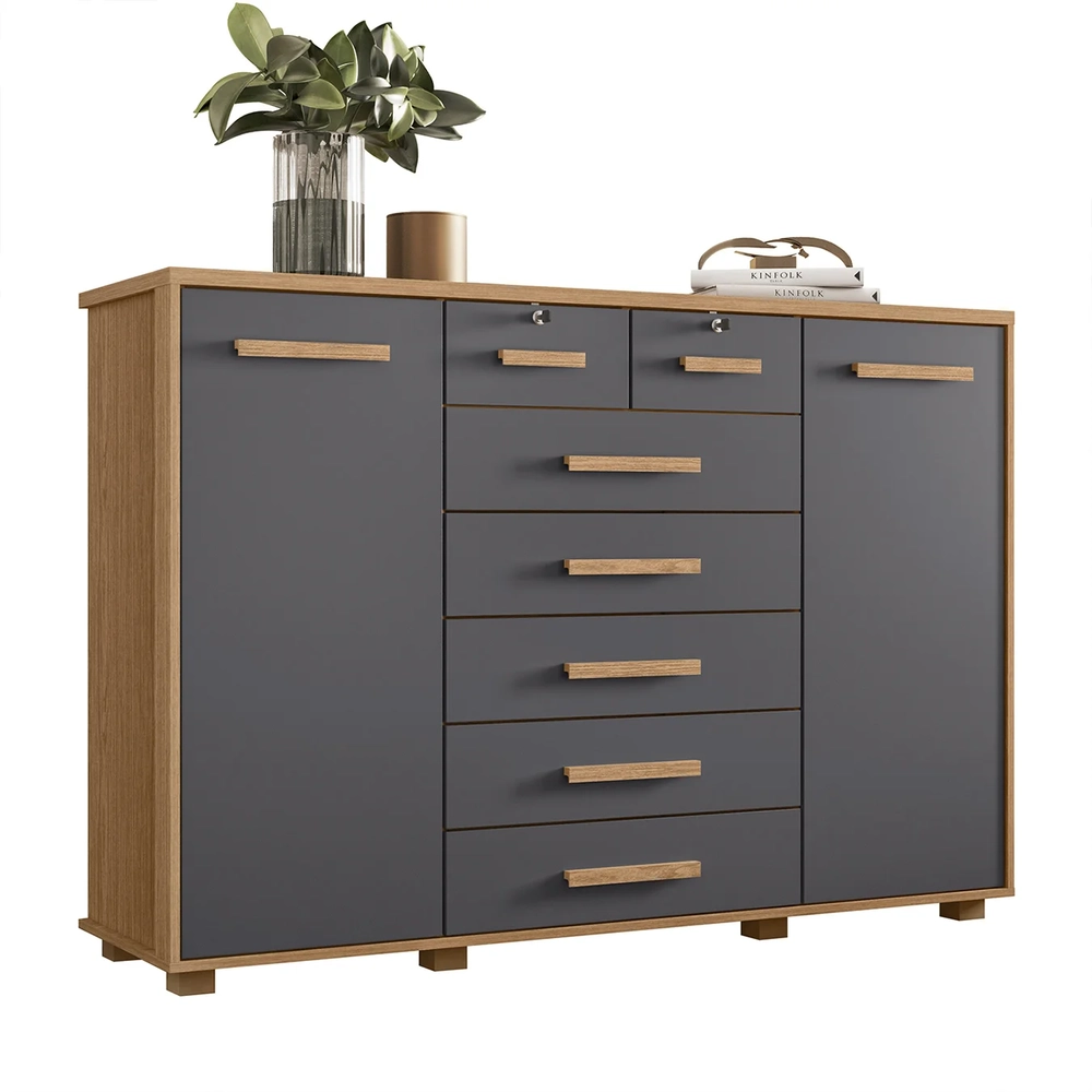 Cômoda Para Quarto 7 Gavetas 160cm Fontaine A02 Freijó/Titanium - Mpozenato