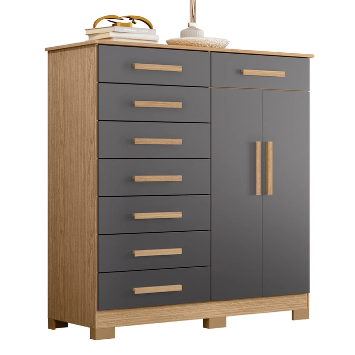 Cômoda Para Quarto 2 Portas 125cm Verona Freijó/Titanium - Albatroz
