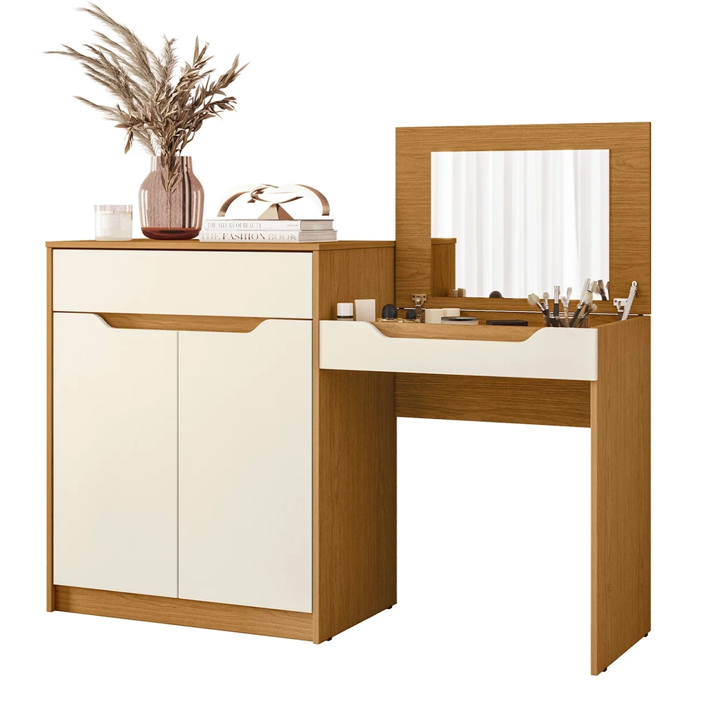 Penteadeira Escrivaninha com Espelho Bent A02 Off/Cinamomo  - Mpozenato