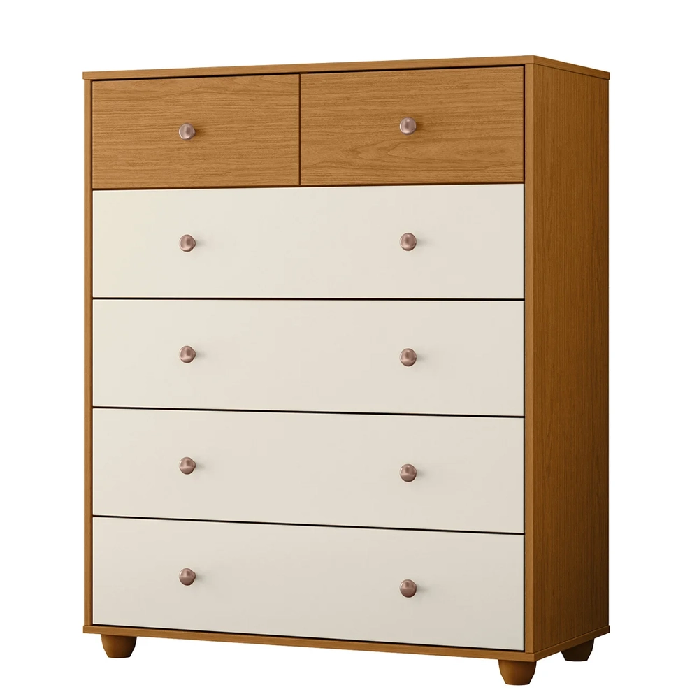 Cômoda Para Quarto 6 Gavetas 90cm Vittoria Off/Cinamomo     - Albatroz