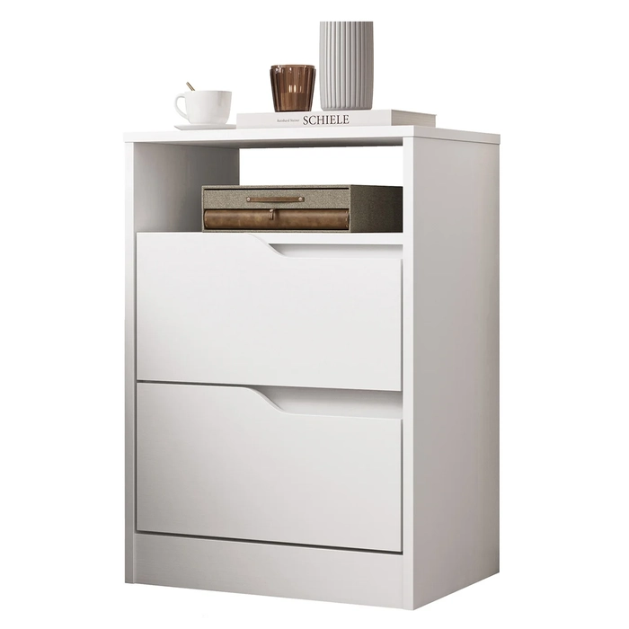 Mesa de Cabeceira 2 Gavetas Sole Flex Branco/Freijó         - Albatroz