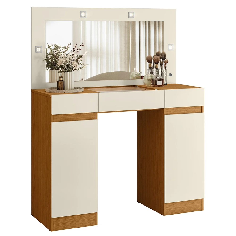 Penteadeira Camarim Com Espelho Studio Beauty A02 Off/Cinamomo - Mpozenato