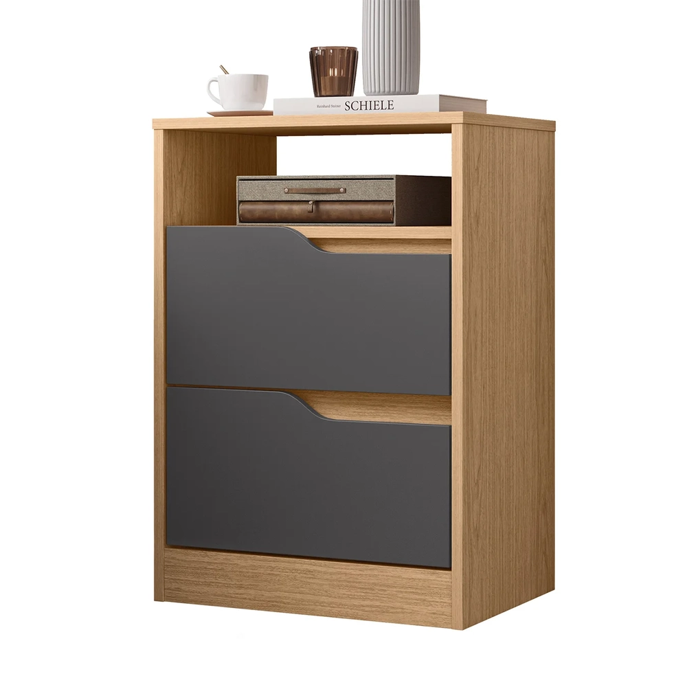 Mesa de Cabeceira 2 Gavetas Sole Flex Freijó/Titanium       - Albatroz