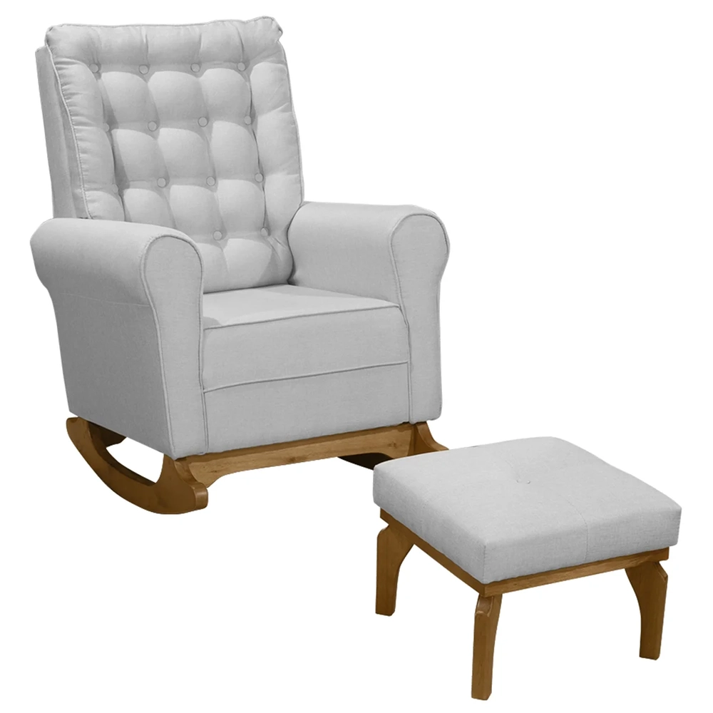 Poltrona Amamentação Base Balanço e Puff Maju Linho Cinza F03 - Mpozenato