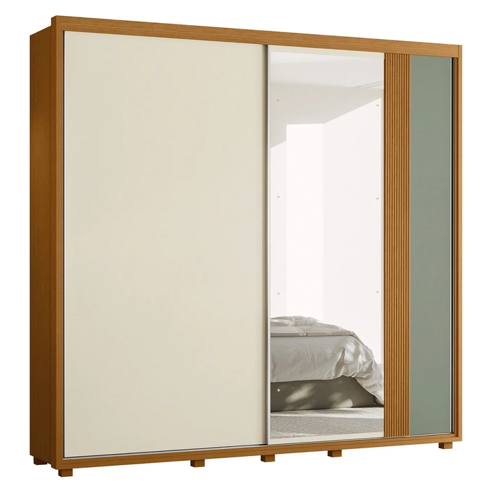 Guarda Roupa Casal 240cm com Espelho Aline Flex A02 Off/Sálvia - Mpozenato