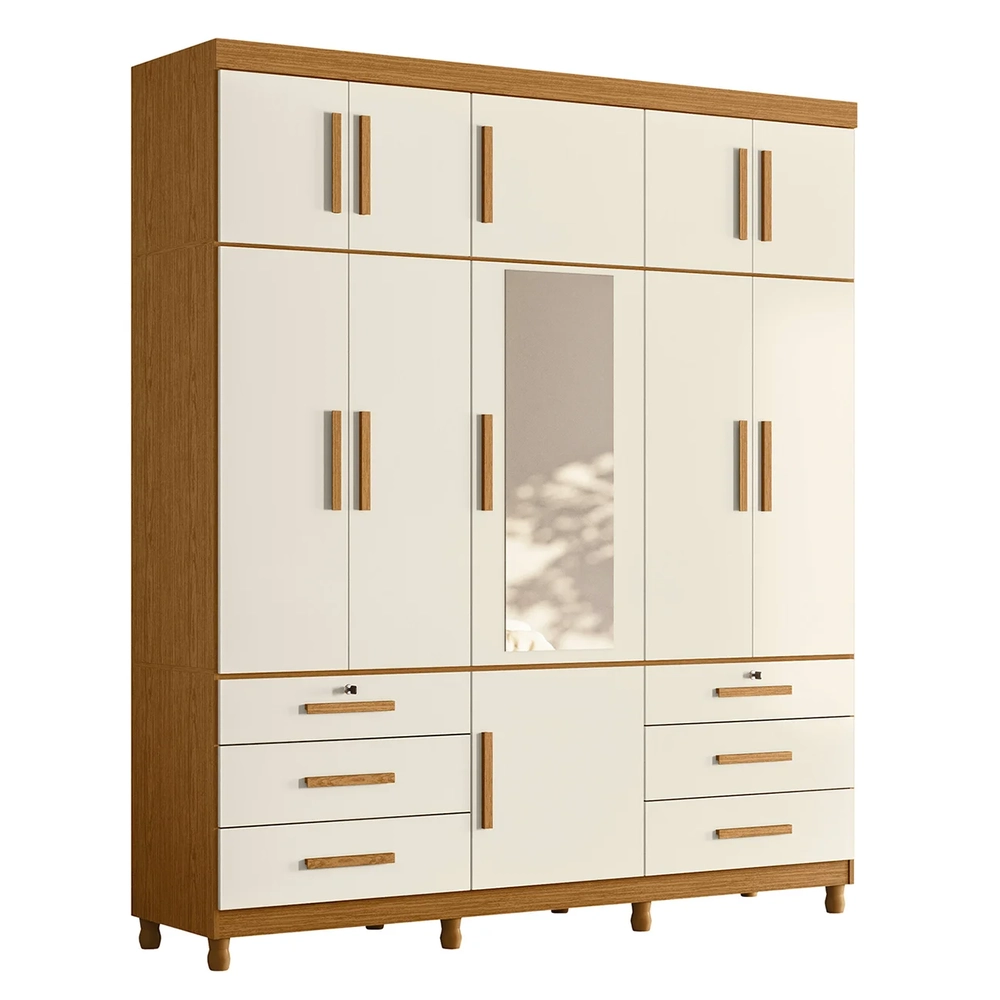 Guarda Roupa Casal 201cm 11 Portas Thony A02 Off/Cinamomo   - Mpozenato