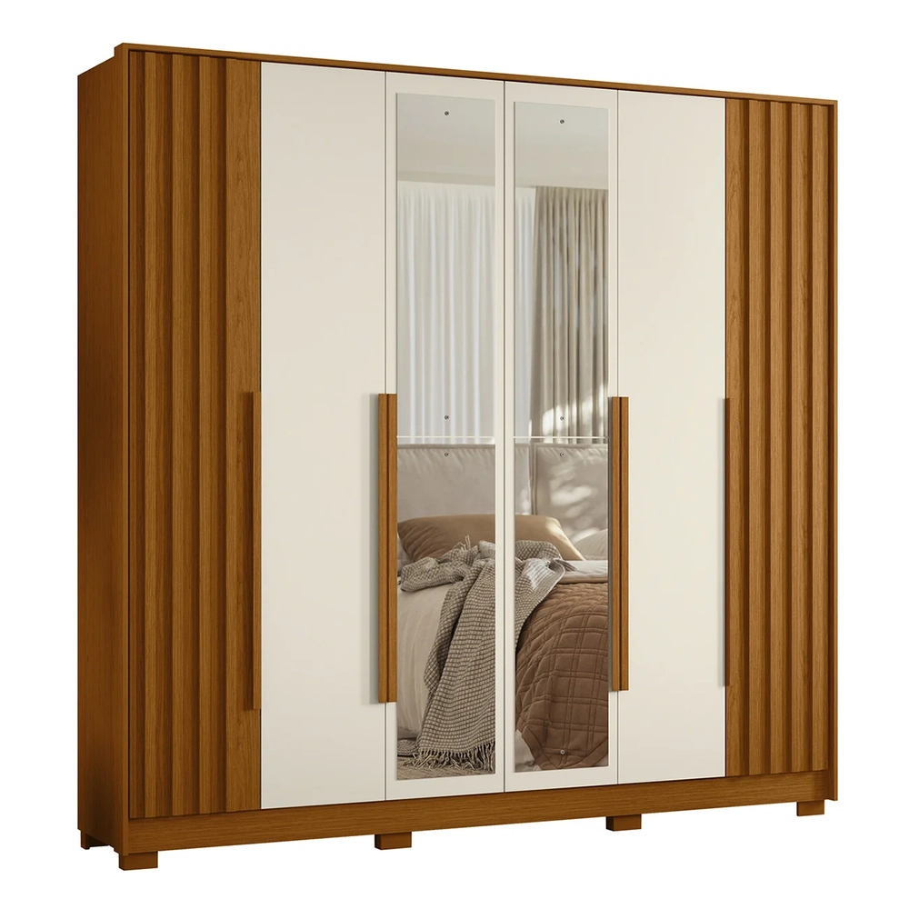 Guarda Roupa Casal 237cm com Espelho Vinna A02 Off/Cinamomo - Mpozenato