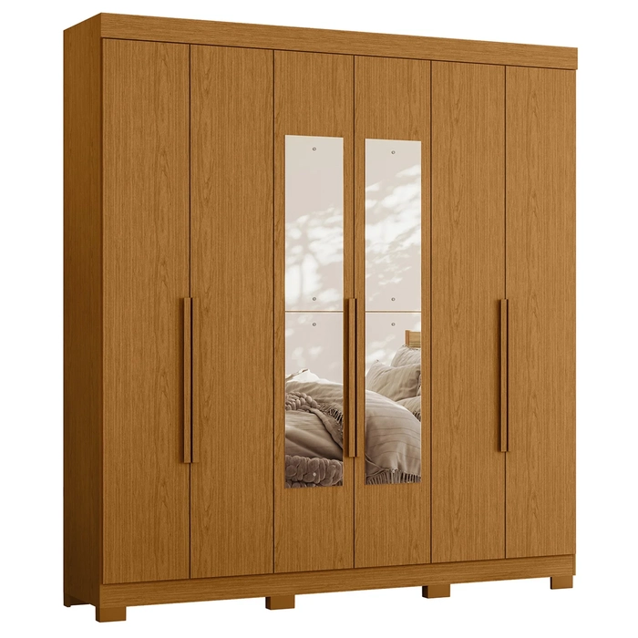 Guarda Roupa Casal 200cm com Espelho Viny A02 Cinamomo      - Mpozenato