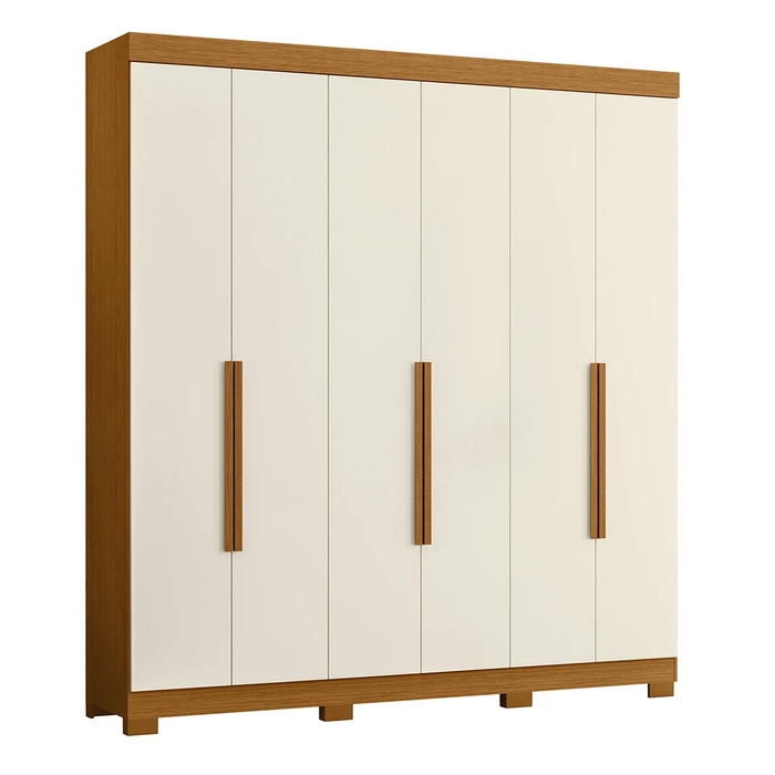 Guarda Roupa Casal 200cm 6 Portas Viny A02 Off/Cinamomo      - Mpozenato