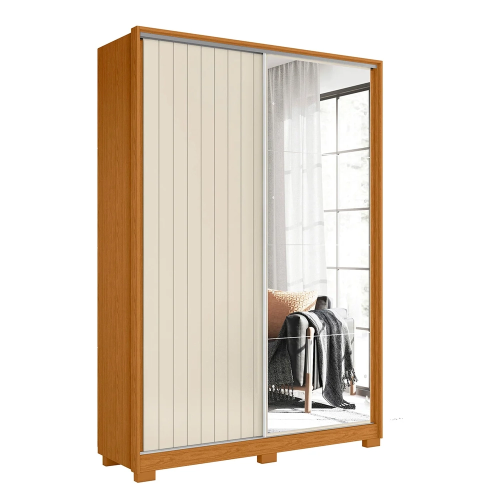 Guarda Roupa Solteiro com Espelho Rizatto Flex A02 Off/Cinamomo - Mpozenato