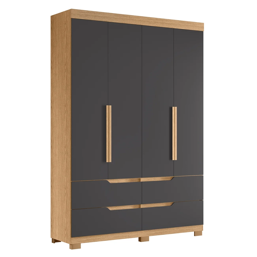 Guarda Roupa Solteiro 160cm 4 Portas Doble Freijó/Titanium  - Albatroz