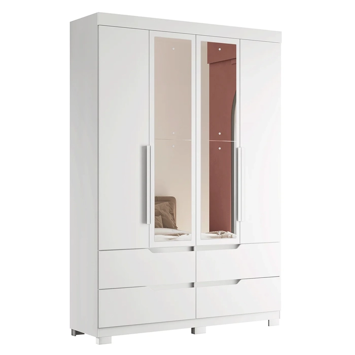 Guarda Roupa Solteiro 160cm com Espelho Doble Branco        - Albatroz