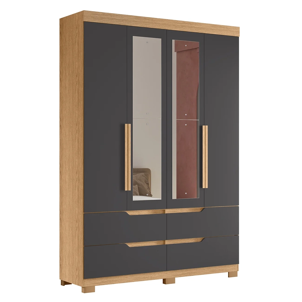 Guarda Roupa Solteiro 160cm com Espelho Doble Freijó/Titanium - Albatroz