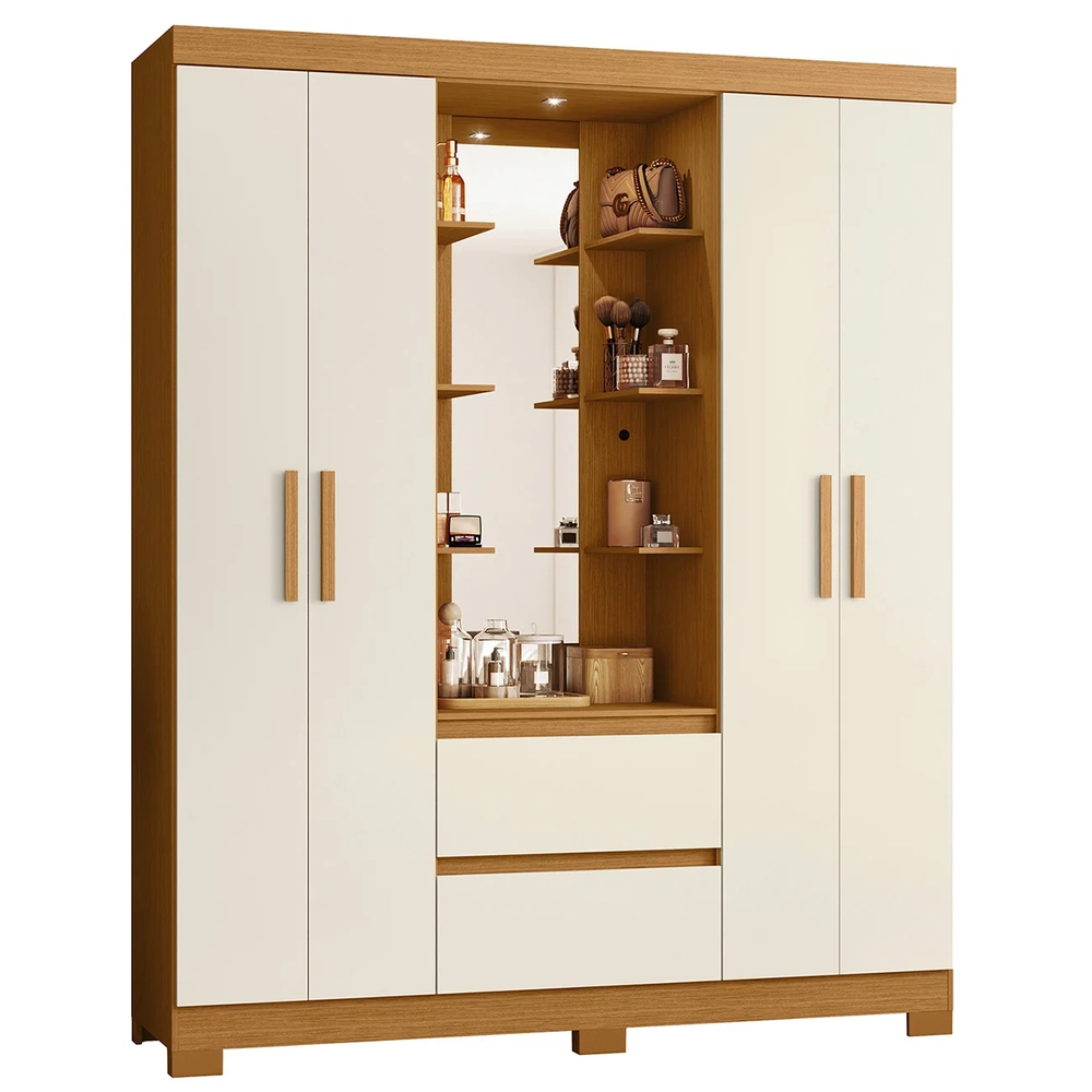 Guarda Roupa Solteiro 163cm Capelinha Artto A02 Off/Cinamomo - Mpozenato