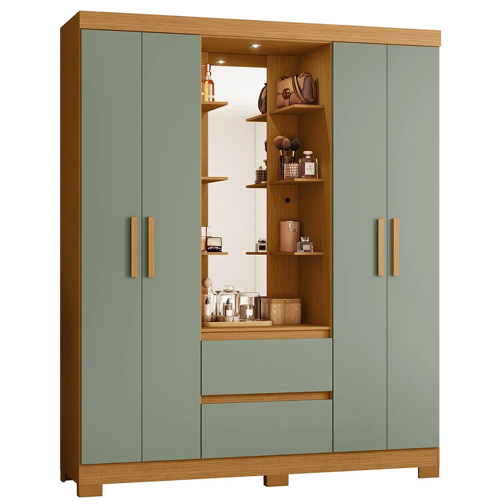 Guarda Roupa Solteiro 163cm Capelinha Artto A02 Cinamomo/Sálvia - Mpozenato