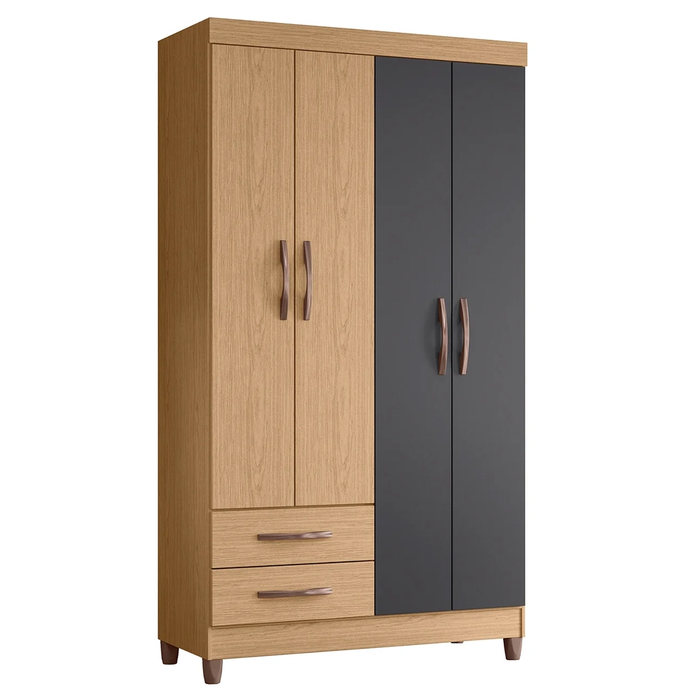 Guarda Roupa Solteiro 103cm 4 Portas Dony A02 Freijó/Titanium - Mpozenato