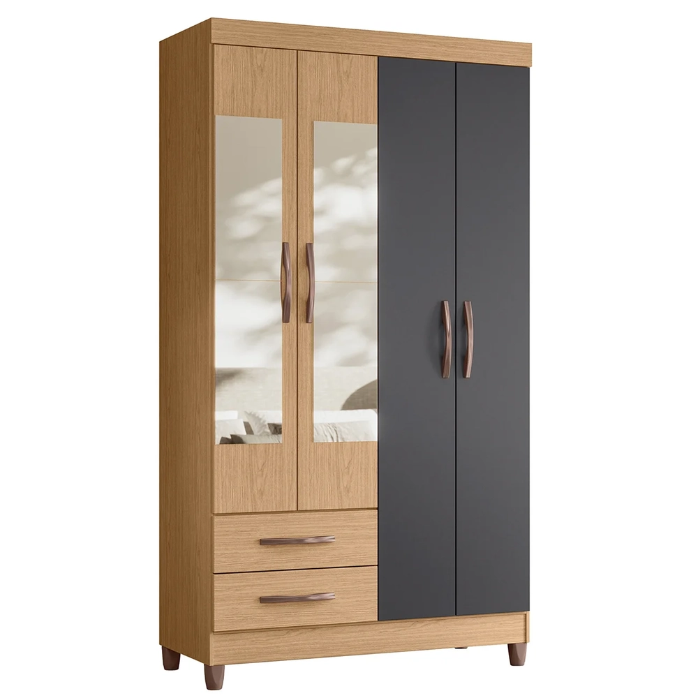 Guarda Roupa Solteiro 103cm com Espelho Dony A02 Freijó/Titanium - Mpozenato