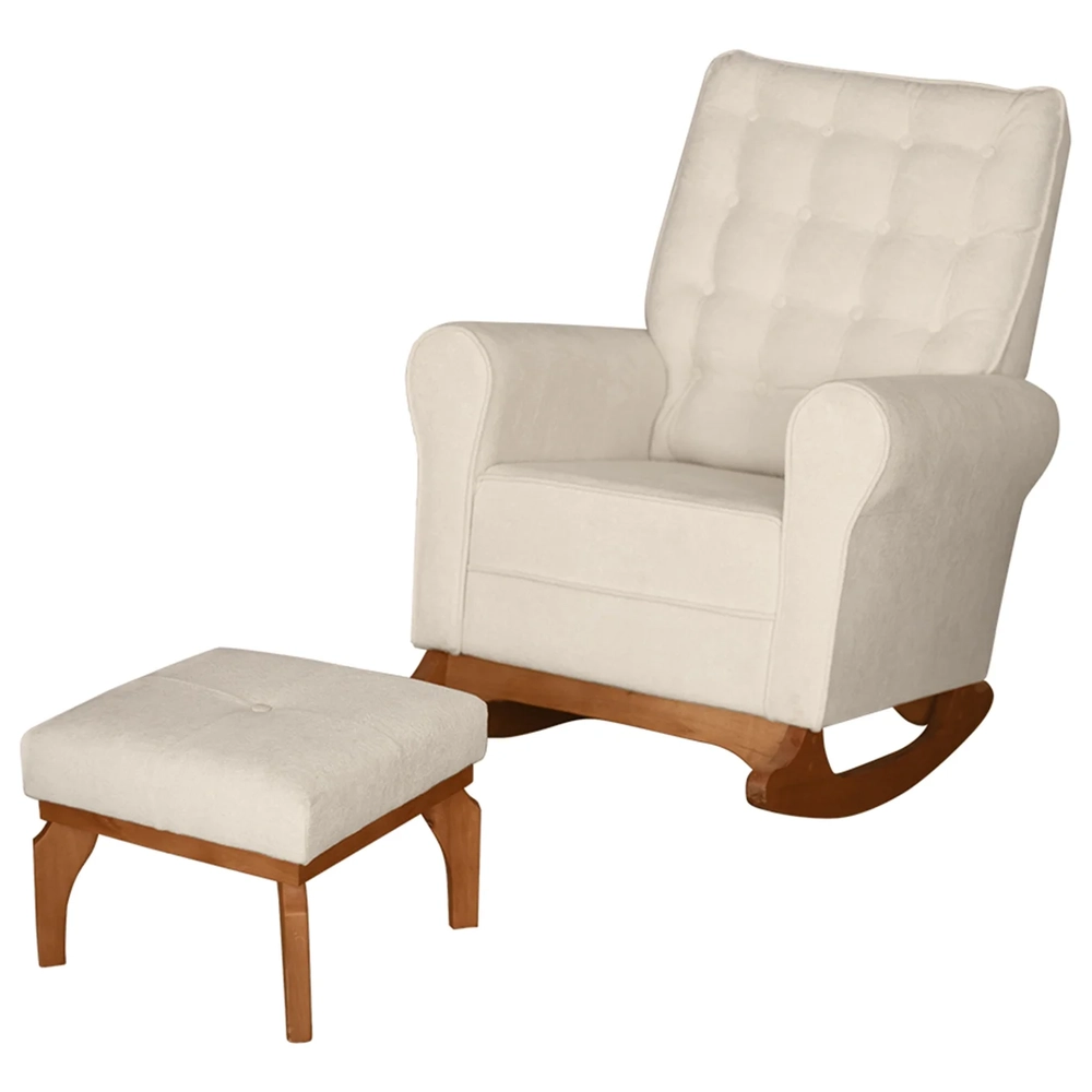 Poltrona Amamentação Base Balanço e Puff Maju Bouclê Off F03 - Mpozenato