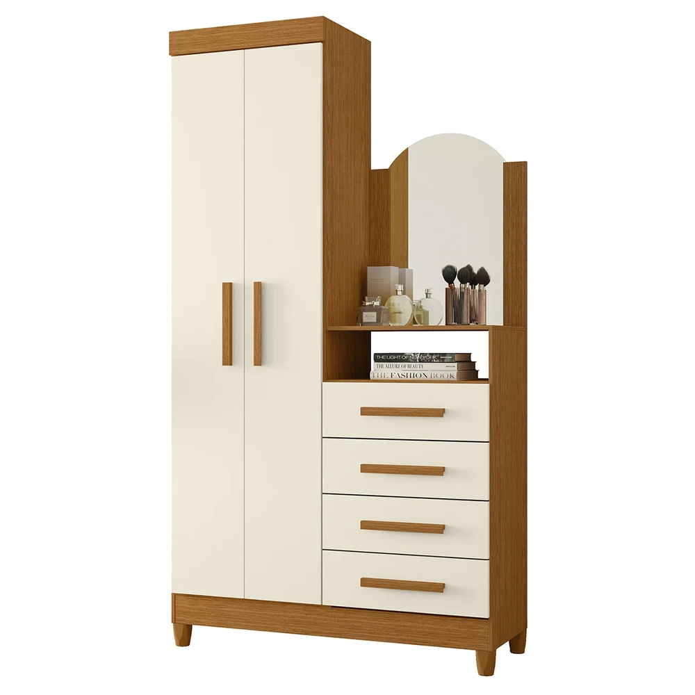 Guarda Roupa Cômoda com Espelho 103cm Maite A02 Off/Cinamomo - Mpozenato