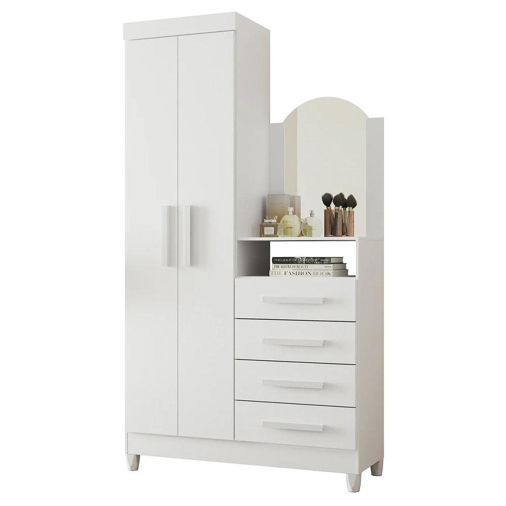 Guarda Roupa Cômoda com Espelho 103cm Maite A02 Azul/Rosa/Titanium - Mpozenato