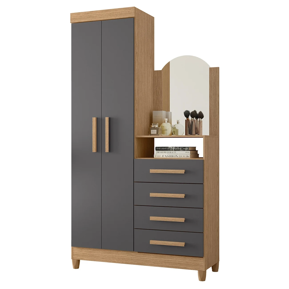 Guarda Roupa Cômoda com Espelho 103cm Maite A02 Freijó/Titanium - Mpozenato