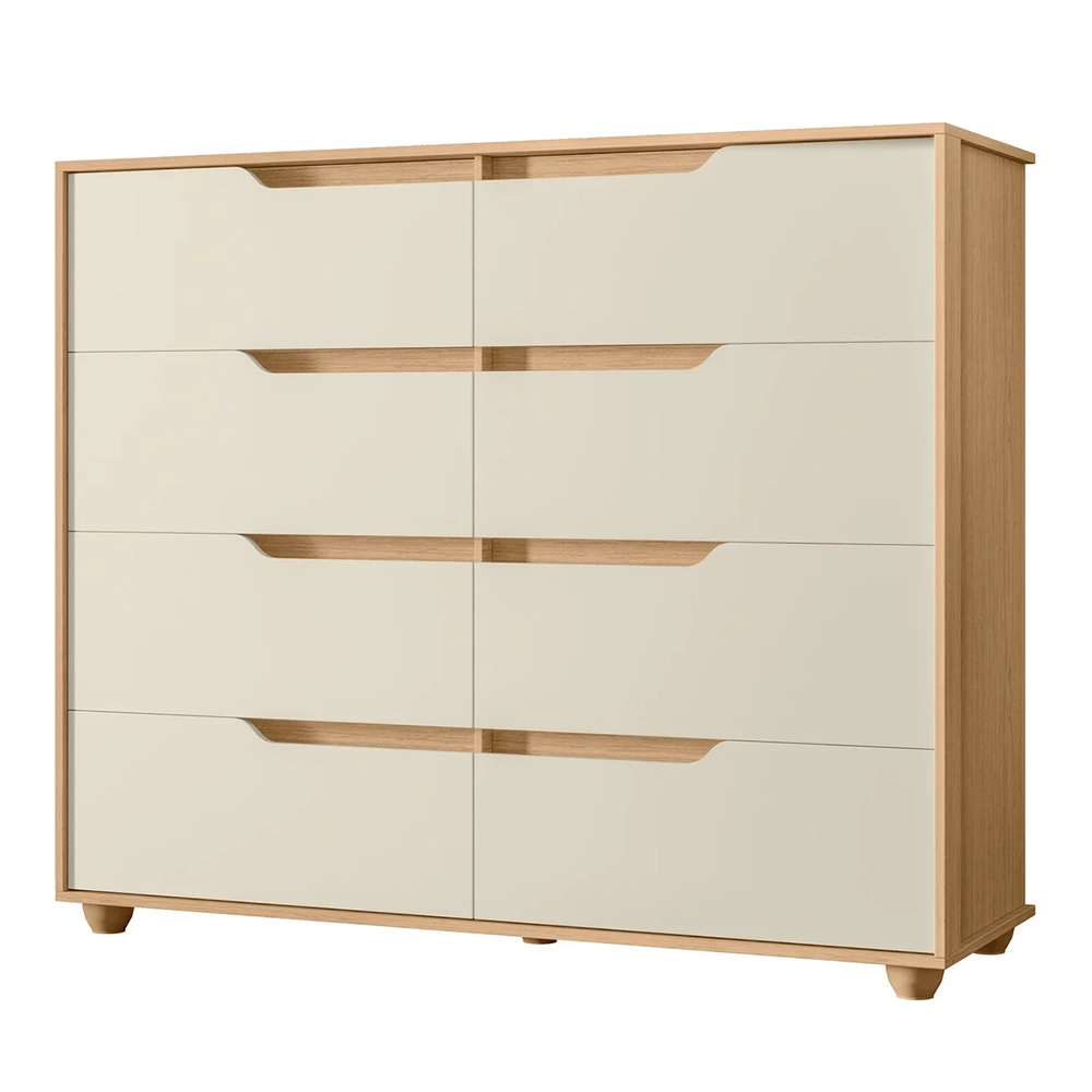 Cômoda Para Quarto 8 Gavetas 136cm Doble Flex Off/Freijó - Albatroz