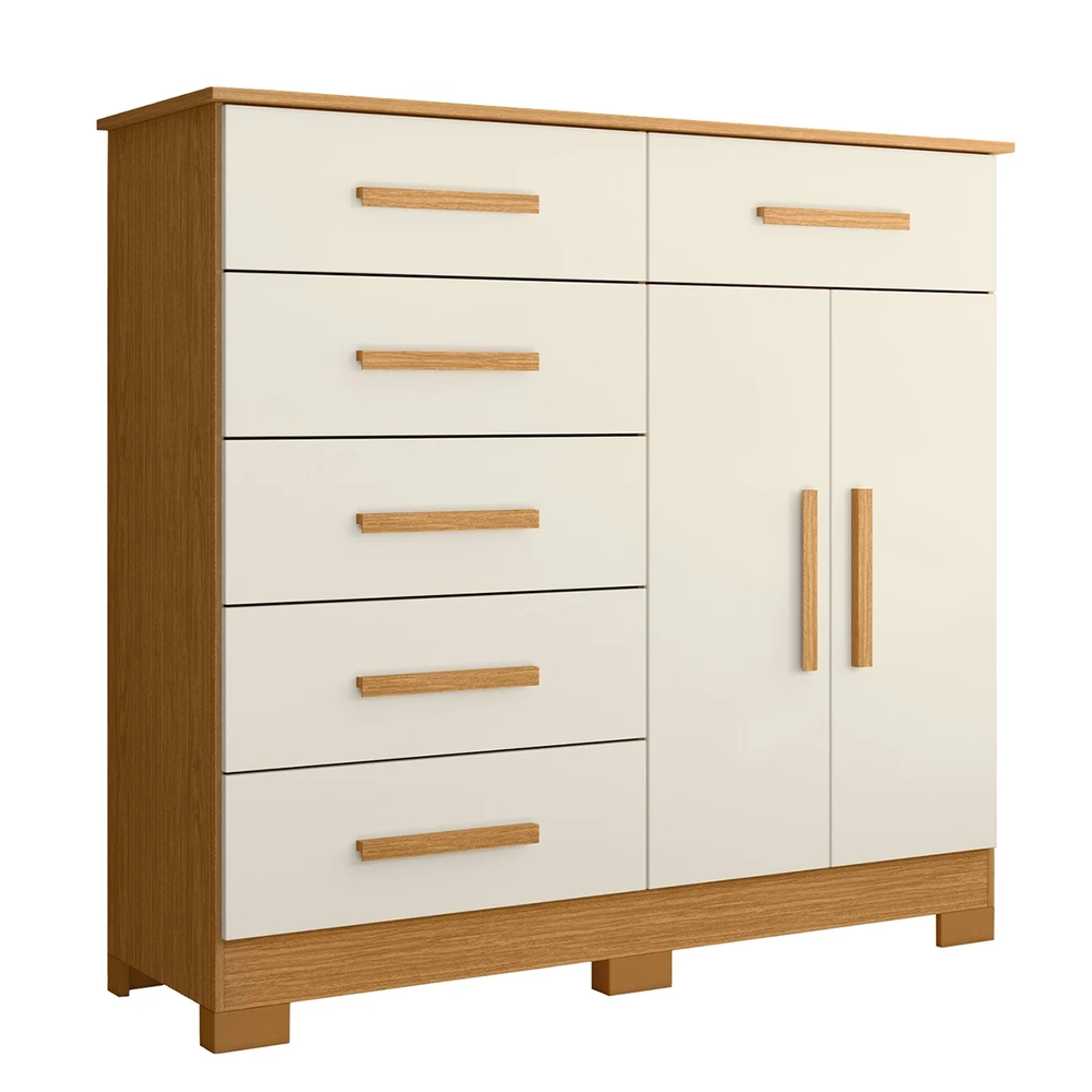 Cômoda Para Quarto 2 Portas 124cm Ester A02 Off/Cinamomo    - Mpozenato