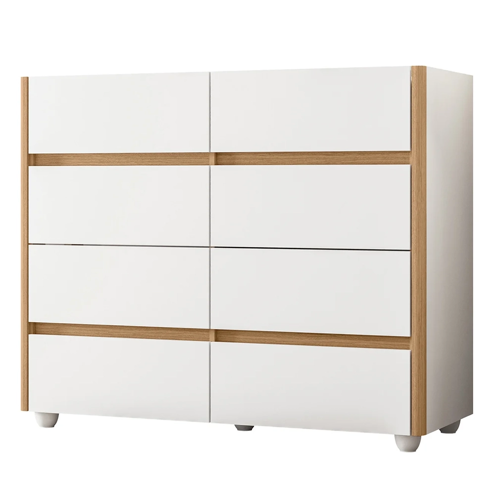 Cômoda Para Quarto 120cm Tampo Vidro Lynd A02 Branco/Freijó - Mpozenato