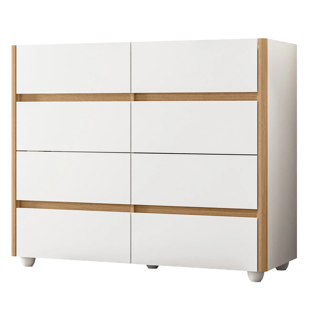 Cômoda Para Quarto 8 Gavetas 120cm Lynd A02 Branco/Freijó   - Mpozenato
