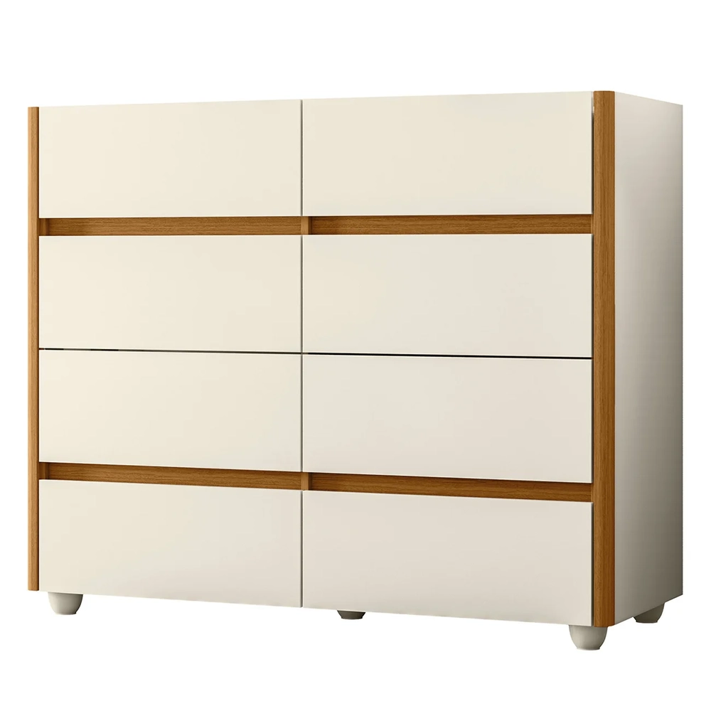 Cômoda Para Quarto 120cm Tampo Vidro Lynd A02 Off/Cinamomo  - Mpozenato