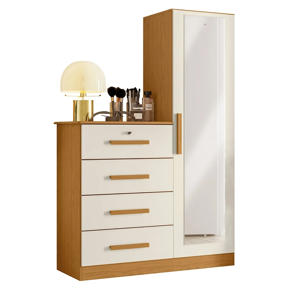 Cômoda Para Quarto 109cm 1 Porta Belize Plus Off/Cinamomo   - Albatroz