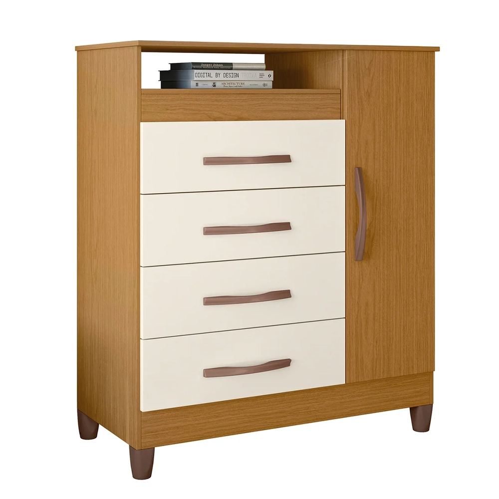 Cômoda Para Quarto 1 Porta 84cm Franci A02 Off/Cinamomo     - Mpozenato