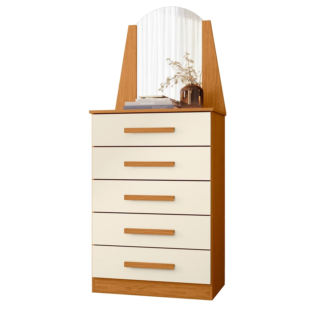 Cômoda Para Quarto Com Penteadeira Laris A02 Off/Cinamomo   - Mpozenato