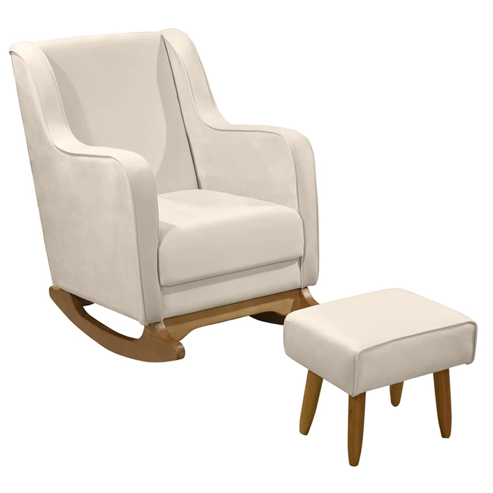 Poltrona Amamentação Base Balanço e Puff Vick Veludo Off F03 - Mpozenato